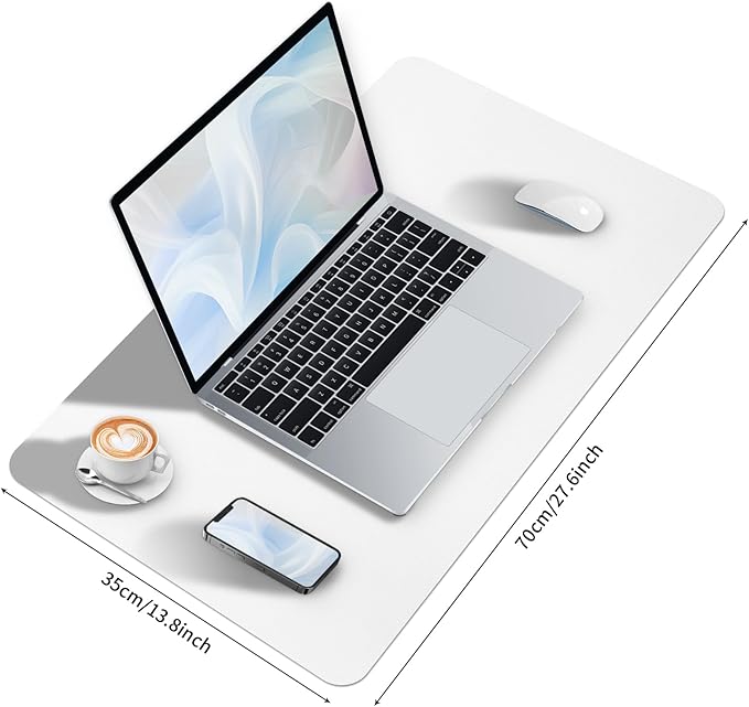 Bloss White Desk Mat, Mouse Pad, Waterproof Leather Desk Pad, Desk Matt for Desktop, Non-Slip Ccomputer Desk Protecor Mat for Office/Home (27.6 x 13.8 Inches)