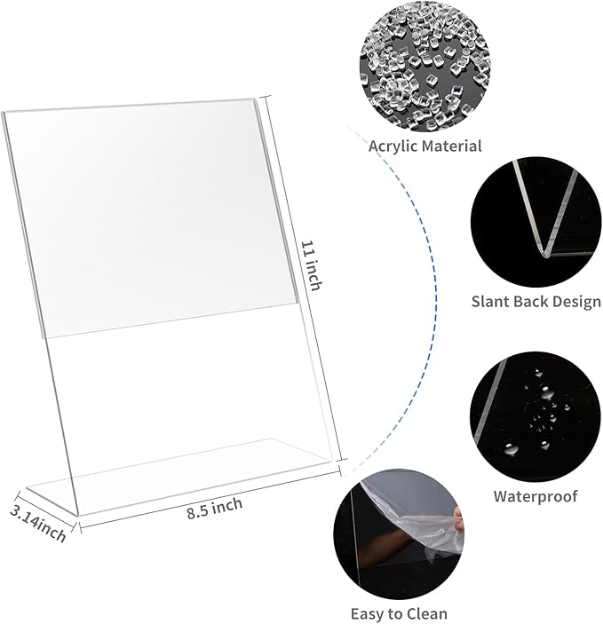 18 Pack Acrylic Sign Holder 8.5 X 11, L Shape Clear Sign Holder, Clear Plastic Sign Holder Picture Photo Frames, Flyer Document Paper Display Stand for Office Desktop