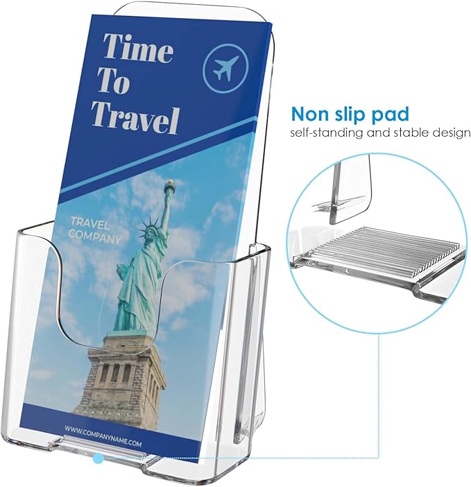 MaxGear Acrylic Brochure Holder, Premium Brochure Holder Stand 4 inches Wide Plastic Pamphlet Holder Wall Mount Clear Countertop Organizer Literature Holders Flyer Holder Plastic Display Stand(4Pack)
