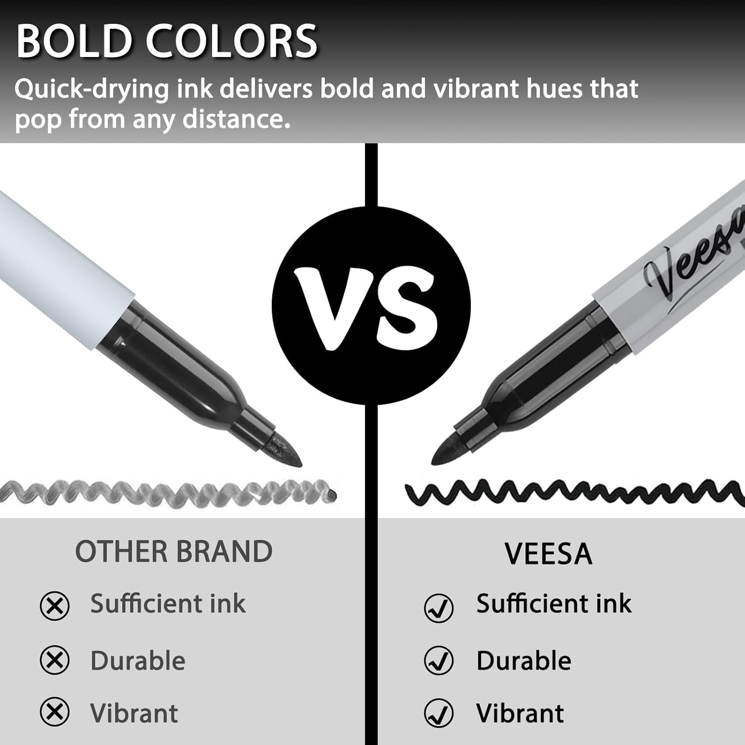 VEESA Dry Erase Markers Black, Fine Tip, 75 Count Low-Odor Whiteboard Marker Pens, Back to School Supplies, Office Series