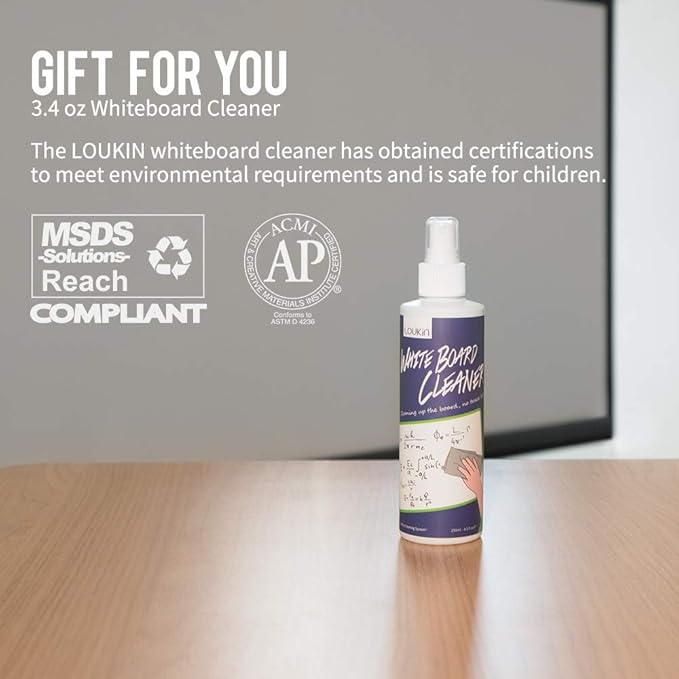 LOUKIN Magnetic Dry Erase Eraser, Whiteboard Eraser, Glass Board Eraser(White), One Bottle of 3.4 fl oz Whiteboard Cleaner Included, for Classroom, Home and Office Use