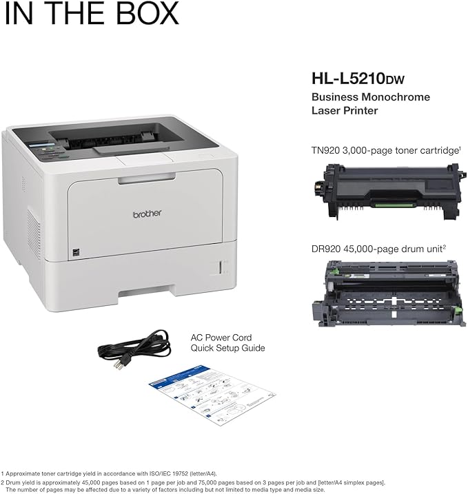 Brother HL-L5210DW Business Monochrome Laser Printer with Duplex Printing, Versatile Paper Handling, Wireless and Gigabit Ethernet Networking, and Mobile Printing (Renewed Premium)