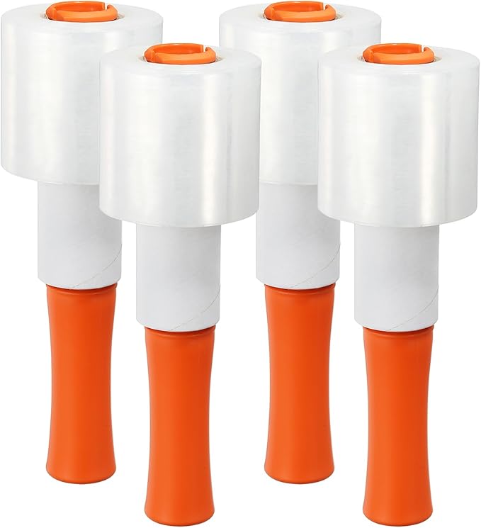 PATIKIL 3" x 656 Feet Stretch Wrap Roll, 4 Pack 80 Gauge/20 mic Thick Mini Shrink Stretch Film Industrial Clear Plastic Wrap with Handle for Box Packing Shipping Moving