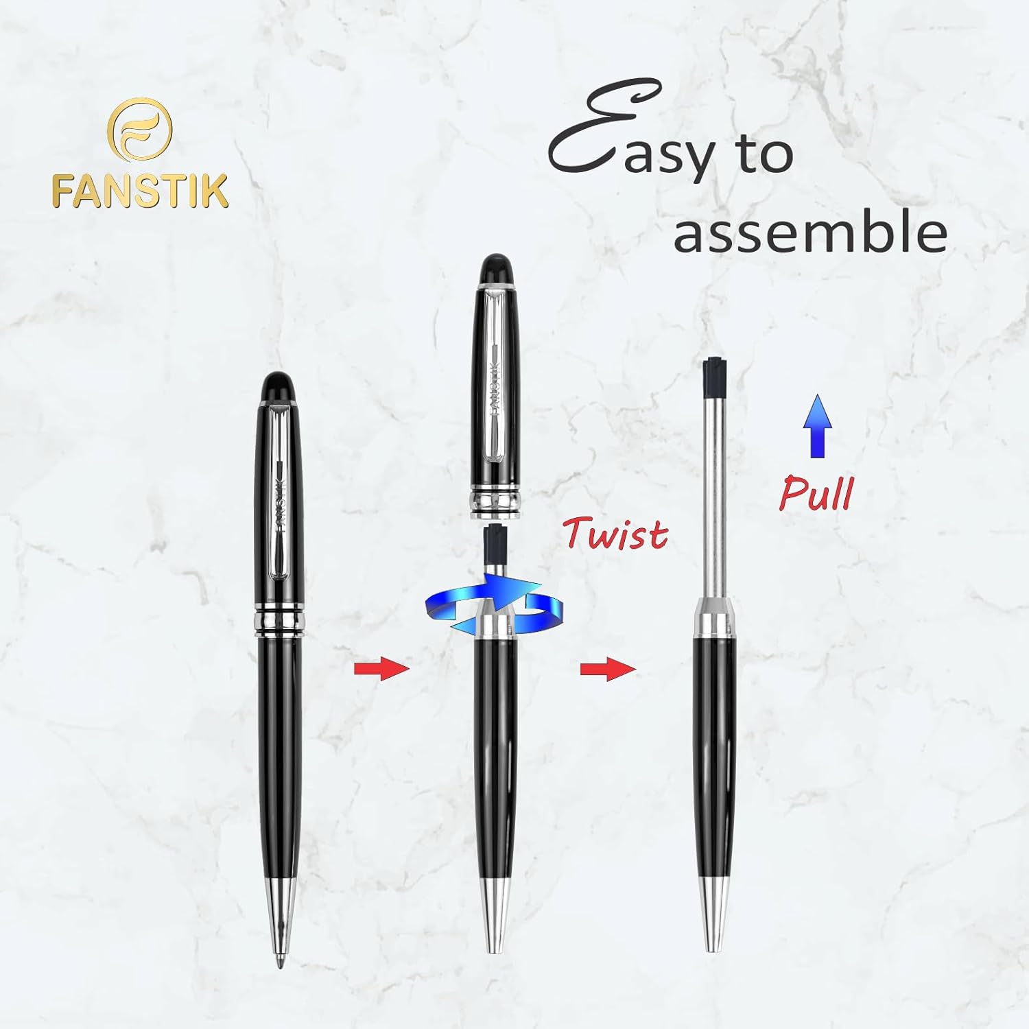 Customized BallPoint pen with name (MADE IN USA), stainless steel, black and silver, luxury engraved pen personalized for men and for women. (BallPoint Black-Silver)