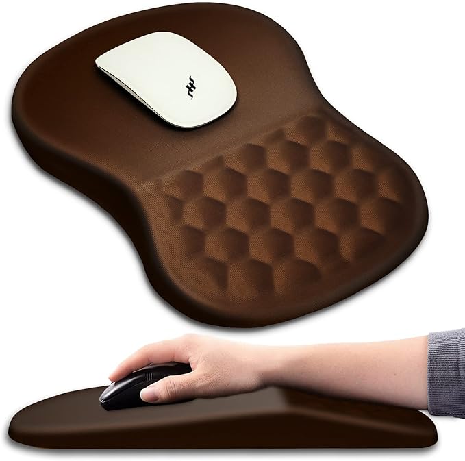 Hokafenle Ergonomic Mouse Pad Wrist Support with Massage Design, Wrist Rest Pain Relief Mousepad with Memory Foam&Non-Slip PU Base, Mouse Pads for Wireless Mouse & Desk (12x8 inch,Brown)
