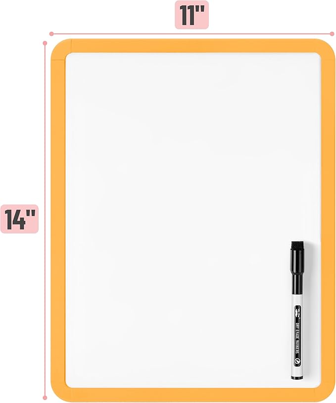 Mr. Pen- Dry Erase Board, 14” x 11” with a Black Dry Erase Marker, Orange Frame, Small White Board, White Board for Kids, White Board for Students, Small Dry Erase Board, Mini White Board