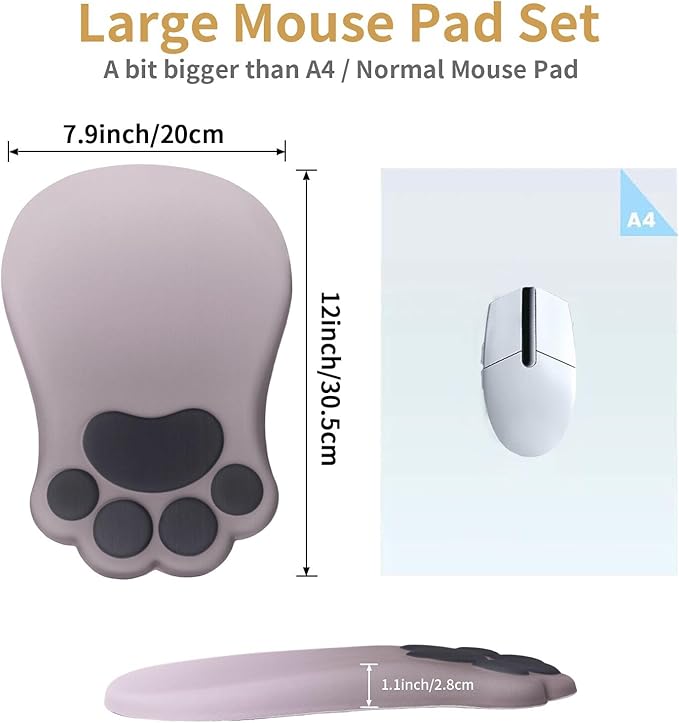 Ergonomic Mouse Pad with Wrist Rest,Cute Cat Paw Mousepad Wrist Support,Comfortable Massage Design Computer Pain Relief Mouse Pad with Non-Slip PU Base for Desk Laptop Gaming,Gradual Brown
