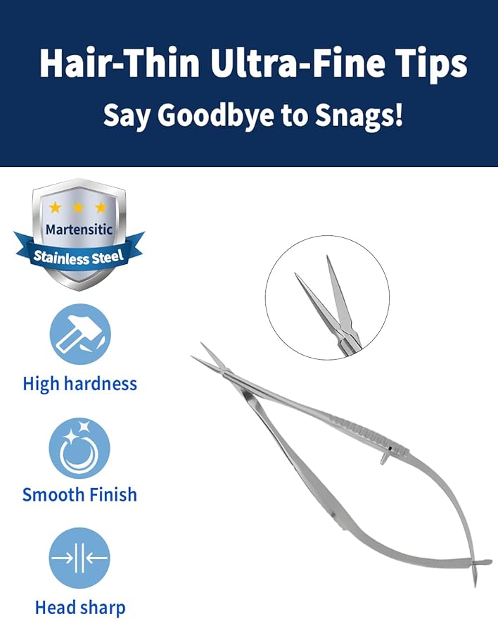 VANNAS Micro Scissors, 3.2" Straight Tapered Tip, Extra Sharp Spring Action Squeeze Scissors for Stitch Cutting, Embroidery, ENT, Eye, Skin, Dental, and Veterinary Surgery (8cm) - S11001-08