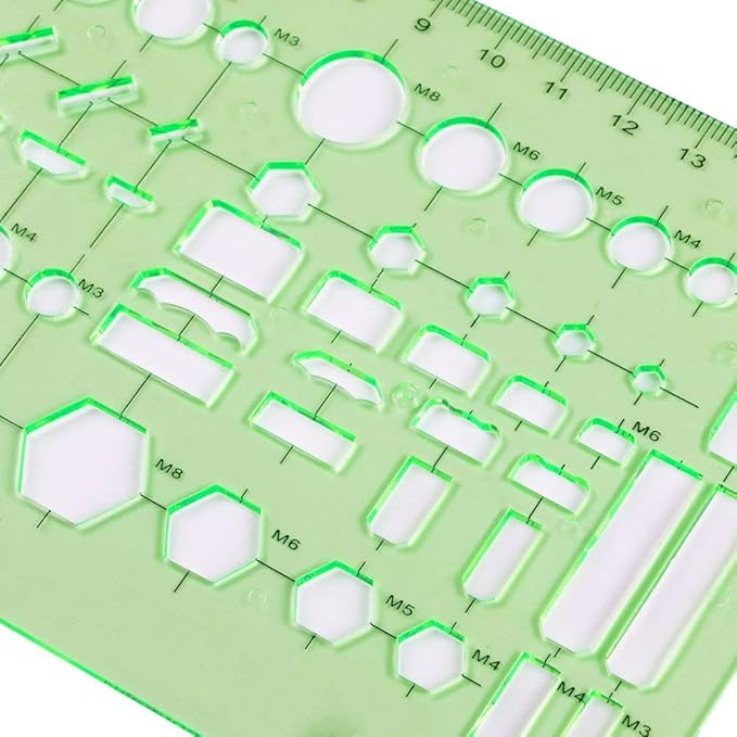 11 Pieces Geometric Drawings Templates Stencils Plastic Measuring Template Rulers Clear Green Shape Template for Drawing Engineering Drafting Building School Office Supplies