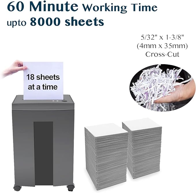 WOLVERINE 18-Sheet Shredders for Home Office Heavy Duty P-4 Security Level Crosscut Paper Shredder Paper/CD/Card Ultra Quiet Paper Shredder for Home with 6 Gallons Pullout Waste Bin SD9113(Grey ETL)