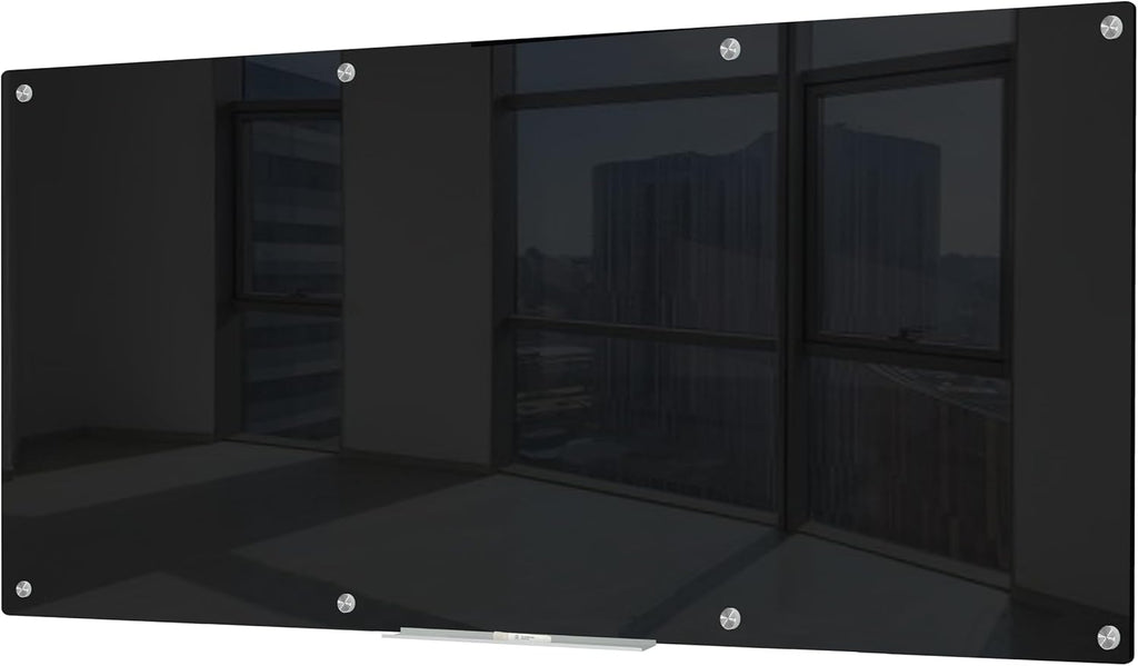 J&J worldwide Glass Whiteboard 8' x 4', Magnetic Black Glass Dry Erase Board, Black White Board Frameless, Includes Markers, Magnets, Marker Tray, Eraser for Wall, Office, Home, School
