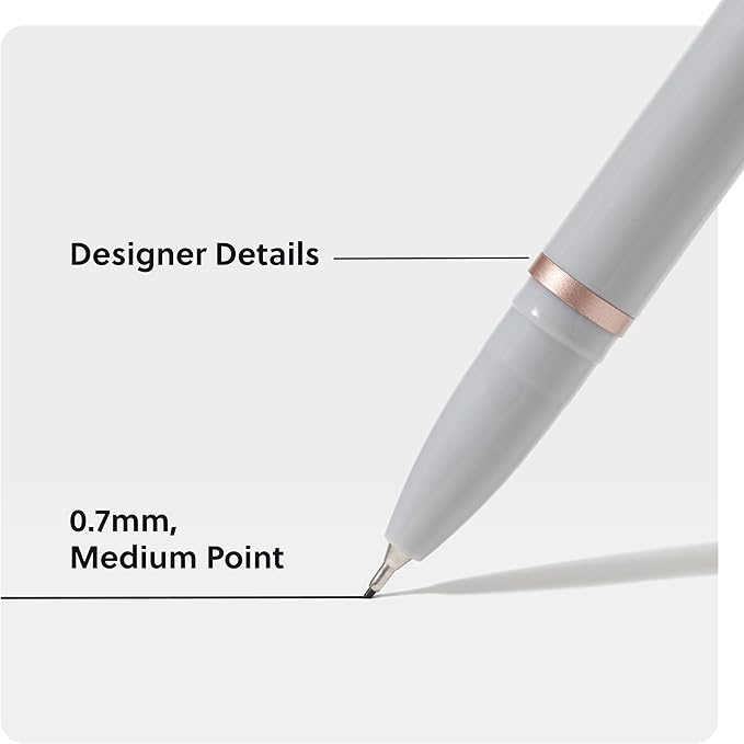 U Brands Catalina Felt Tip Pens, Set of 3, Classic Designs with Rose Gold Hardware, Medium (0.7 mm) Point, Black Ink