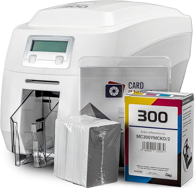 Magicard 300 Dual Sided ID Card Printer & Supplies Bundle Badge Maker Machine (3300-0021)