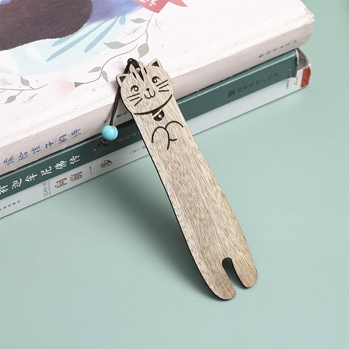 Wood Cat Bookmarks - Set of 4 Cute Bookmarks Aesthetic, Wooden Bookmarks Anime Cat Bookmark for Women Girl Kids, Kawaii Bookmark for Book Lover Cat Lover Friends Best Gifts (Nanmu)