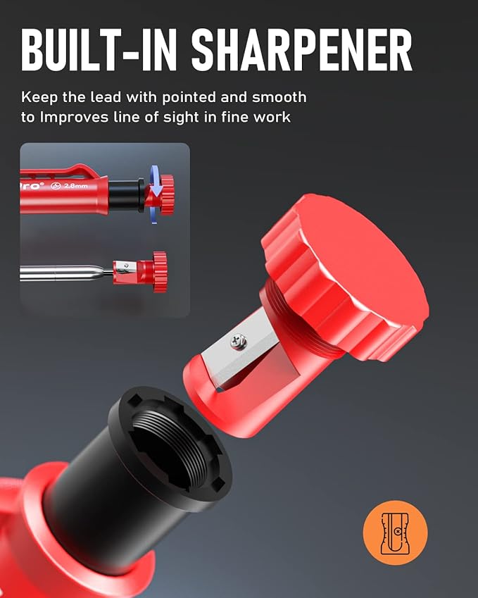 Nicpro 18 Pack Carpenter Pencil Set with Sharpener, Mechanical Carpenter Pencils with 76 Refills and Carbide Scribe Tool, Deep Hole Marker, Heavy Duty Construction Pencil for Architect-With Case