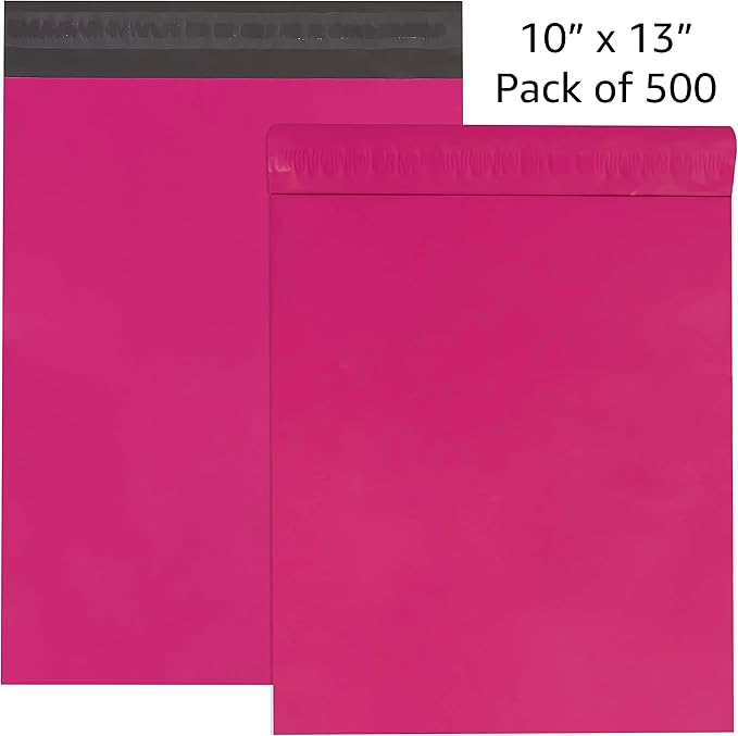 Colored Poly Mailers Pack of: Be creative with your packaging with Colored mailers (Pink, 10" x 13" pack of 500)