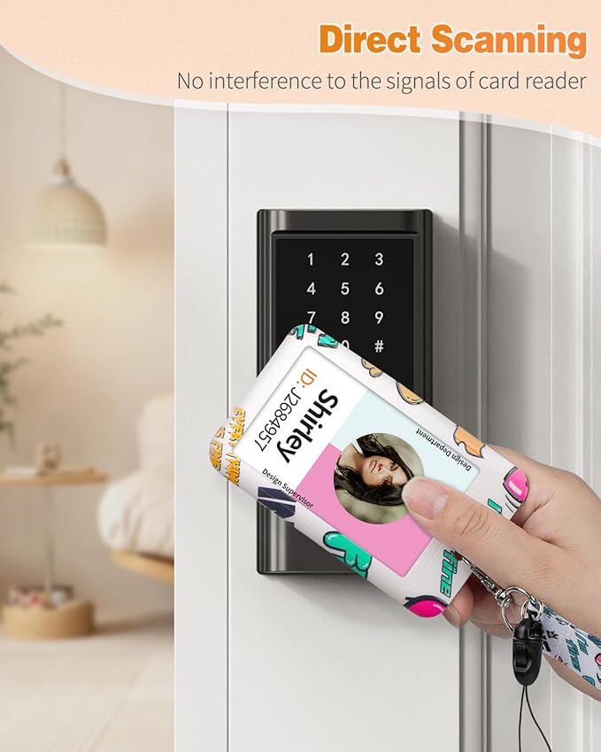 Uniclife Fashionable Sliding Badge Holder Graffiti Plastic Case with Retractable Badge Reel Carabiner Clip & Detachable Lanyard Strap Embossed Vertical Card Protector for Women Nurse Teacher Student