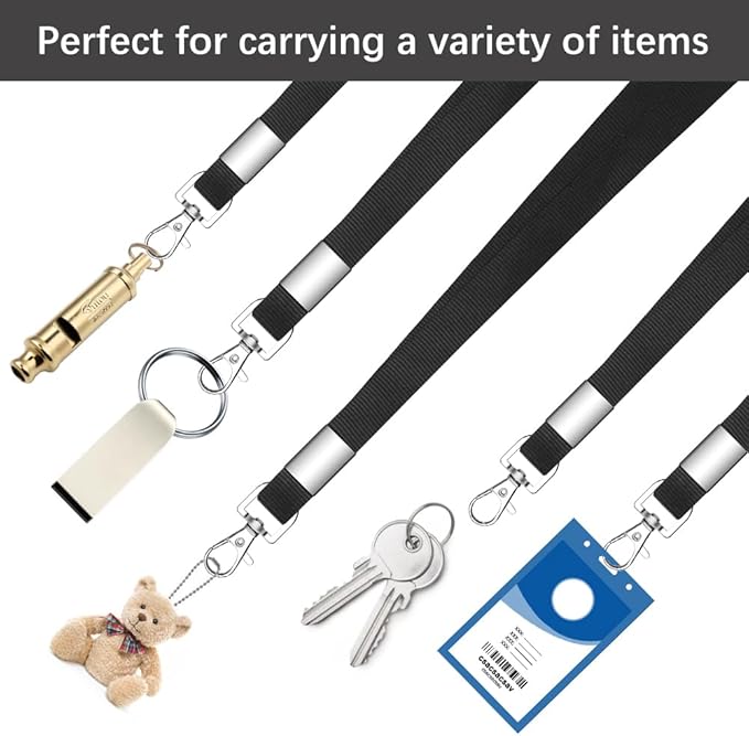 7 PCS Black Lanyards for ID Badges, Keys, Cruise Ship Cards, Keychain, Soft Nylon Neck Lanyard with Clip, Badge Lanyard for Teacher, Kids, Men, Women