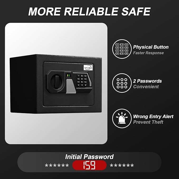 Tenamic Safe Box 0.23 Cubic Feet Electronic Digital Security Box, Keypad Lock Box Cabinet Safes, Solid Alloy Steel Office Hotel Home Safe, HB17 Black