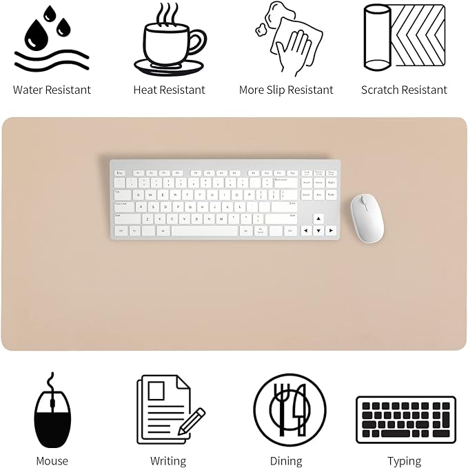 Leather Desk Pad, Large Mouse Pad, Leather Desk Blotter, Non-Slip Desk Pad Protector, Office Desk Pad, Waterproof Desk Mat for Home Office and Decor - Beige (35.4×15.7 Inches)