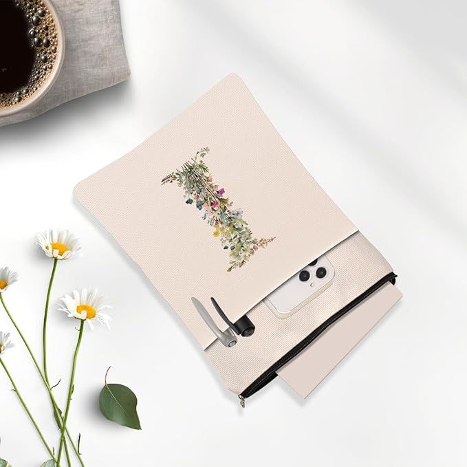 Monogrammed Book Sleeve Floral I Initial Book Pouch Book Accessories Book Lovers Gifts Waterproof Book Cover Book Protector Bookish Gifts Personalized Gifts for Women Girls Readers Bride Friend