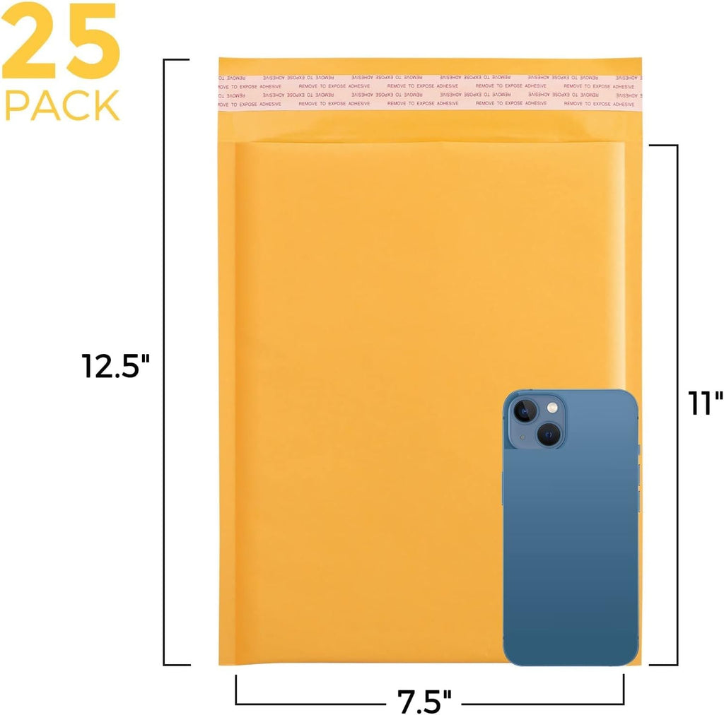 Fuxury Kraft Bubble Mailer 7.25x12 Inch 25 Pack，CD DVD Mailers,Strong Adhesion Padded Envelopes,Self Seal Bubble Envelope, Waterproof Cushioned Shipping Packaging for Small Business