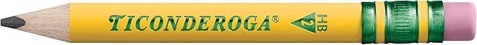 Ticonderoga My First Short Triangular Wood-Cased Pencils, #2 HB Soft, With Erasers, Yellow, 4 Count
