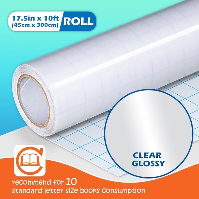 Olivo Clear Contact Paper Roll for Books Crafts 17.5 in x 10 ft Peel and Stick Adhesive Book Cover Plastic Protector