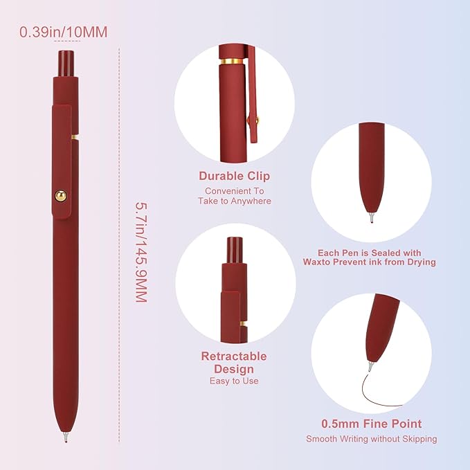 Ddaowanx Colorful Gel Pens, 0.5mm Fine Point Retractable,Multi Colored Pens for Journaling and Sketching, Teacher Must Haves,Teacher School Supplies, Gifts for Women (6Pcs-Vintage Colors)