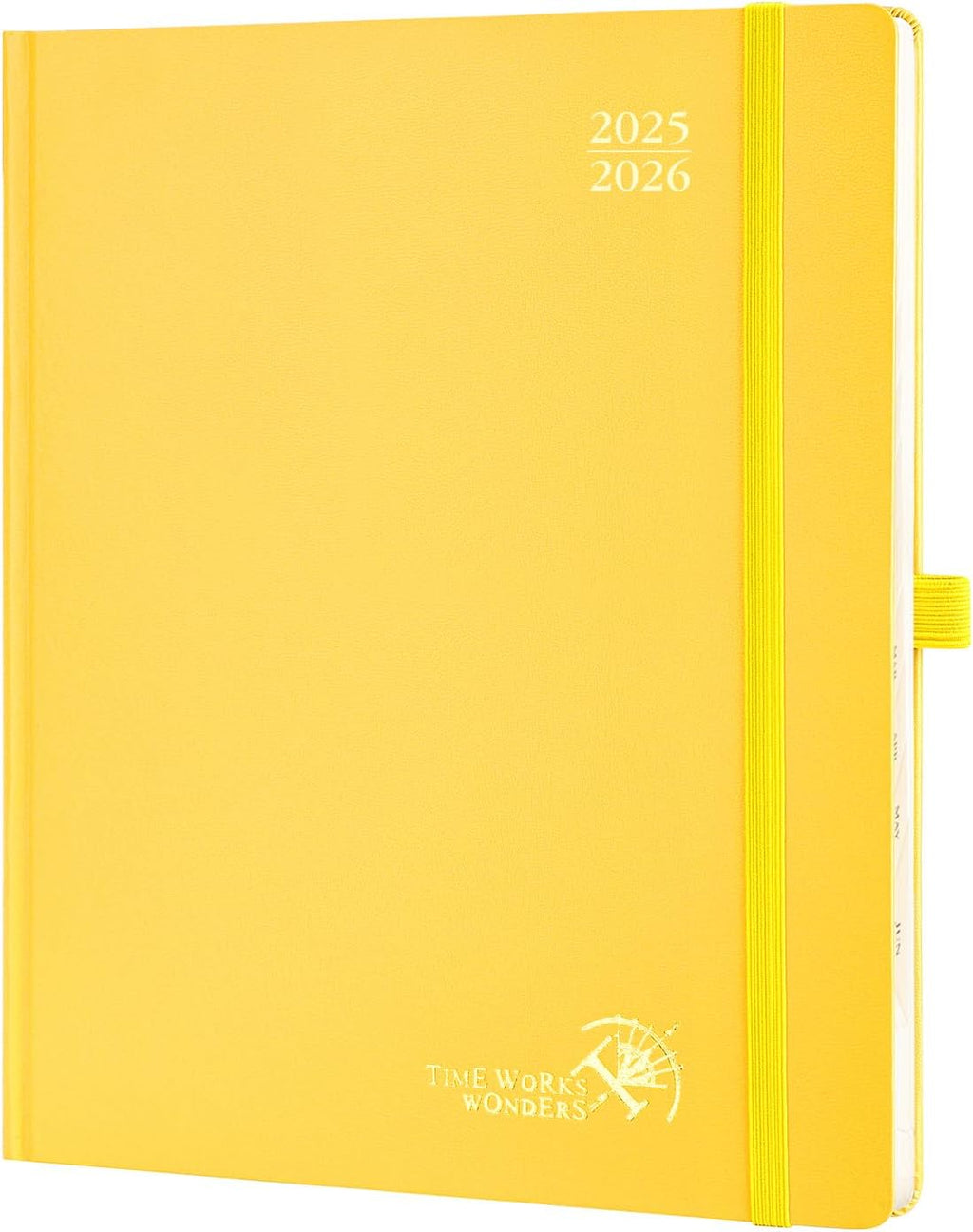 POPRUN Planner 2025-2026, (Large 8.5'' x 10.5'' Hard Cover) Academic Calendar (July 25-June 26) Daily Weekly and Monthly Appointment Book with Hourly Time Slots, Monthly Tabs, 100 GSM - Light Yellow