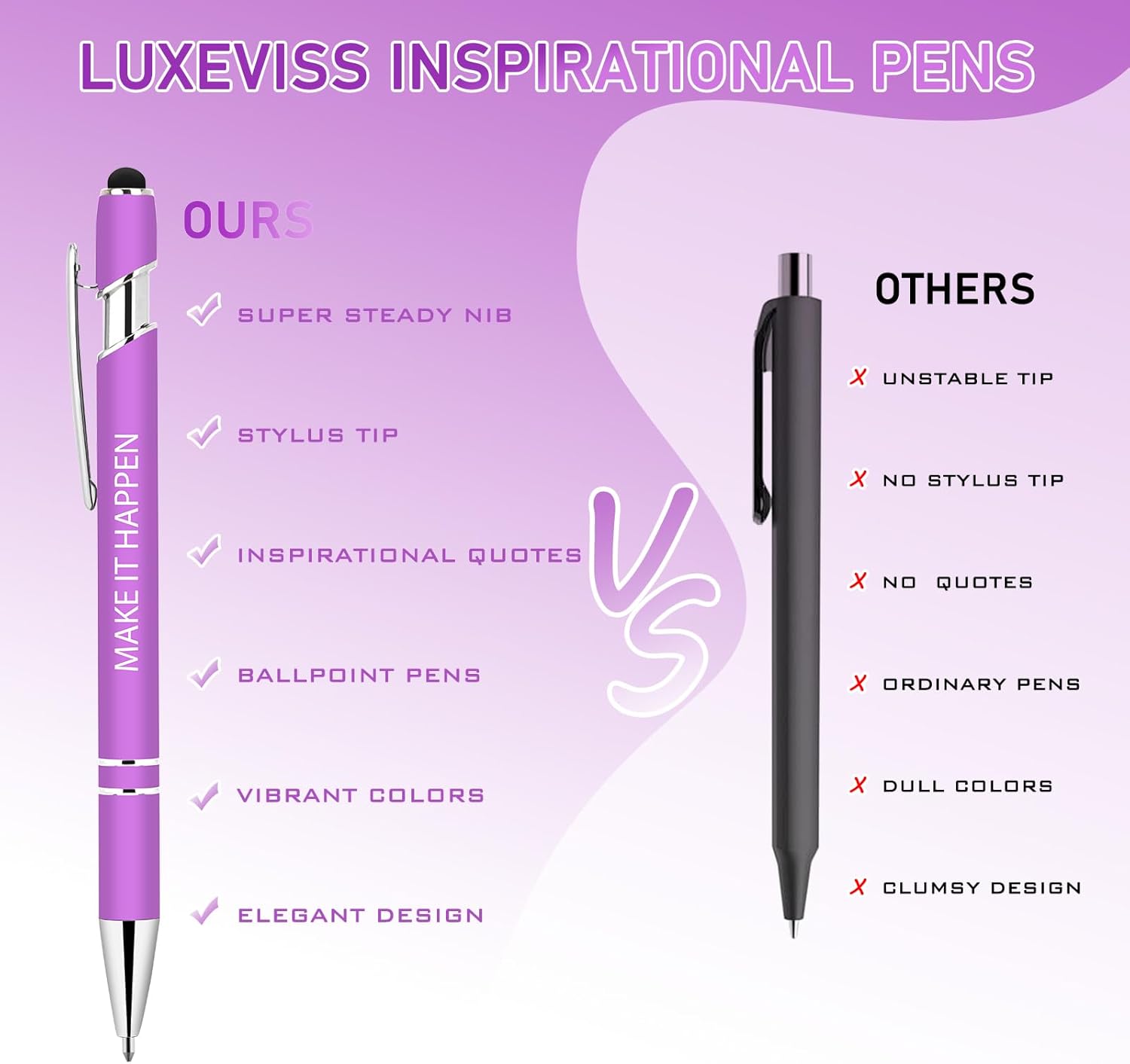 30 Pcs Inspirational Pens Bulk - Motivational Ink Ballpoint Pen with Quotes Stylus Tip Nurse Gifts for School Coworkers Office Supplies Black Ink