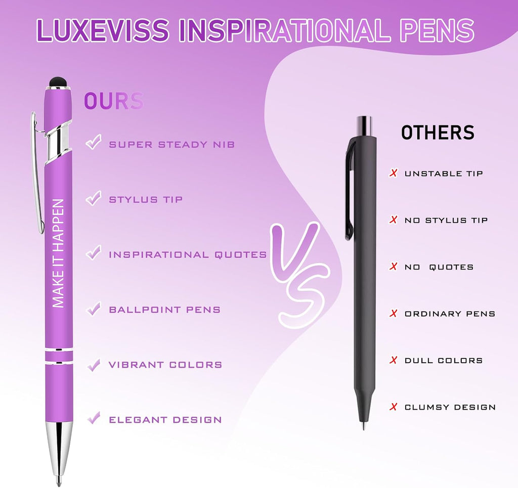 9 Pcs Inspirational Pens Bulk - Motivational Ink Ballpoint Pen with Quotes Stylus Tip Nurse Gifts for School Coworkers Office Supplies Black Ink