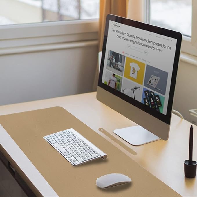 ‎Boutilon Leather Desk Pad 35"x 17" Non-Slip Mouse Pad,Office Desk Mat,Waterprooft PU Leather Desk Blotter,Desk Pad Protector,Desk Writing Pad for Home Office Decor (L-Beige,35"x 17")