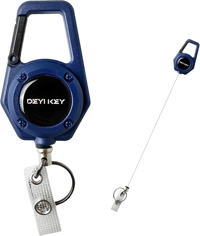 Retractable Keychain Heavy Duty, Multitool Carabiner Badge Holder, Retractable Keychain Clip Id Holder, Tactical ID Badge Reel with 29.5" Steel Retractable Cord, Blue