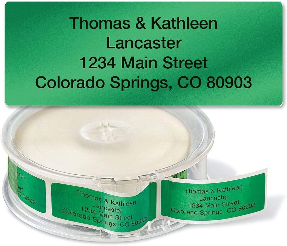 Colorful Images Green Metallic Foil Rolled Return Address Mailing Labels with Dispenser, Customize with Name & Shipping Address, 250 Self Adhesive, Easy Peel Sticker Label Roll, 3/4" x 2 1/2"