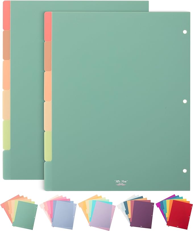 Mr. Pen- Binder Dividers, 6 Tab Dividers, Pack of 2 Sets (12 Dividers Total), Dividers, Plastic Dividers for 3 Ring Binder, Binder Dividers with Tabs, Binder Tabs, 3 Ring Binder Dividers