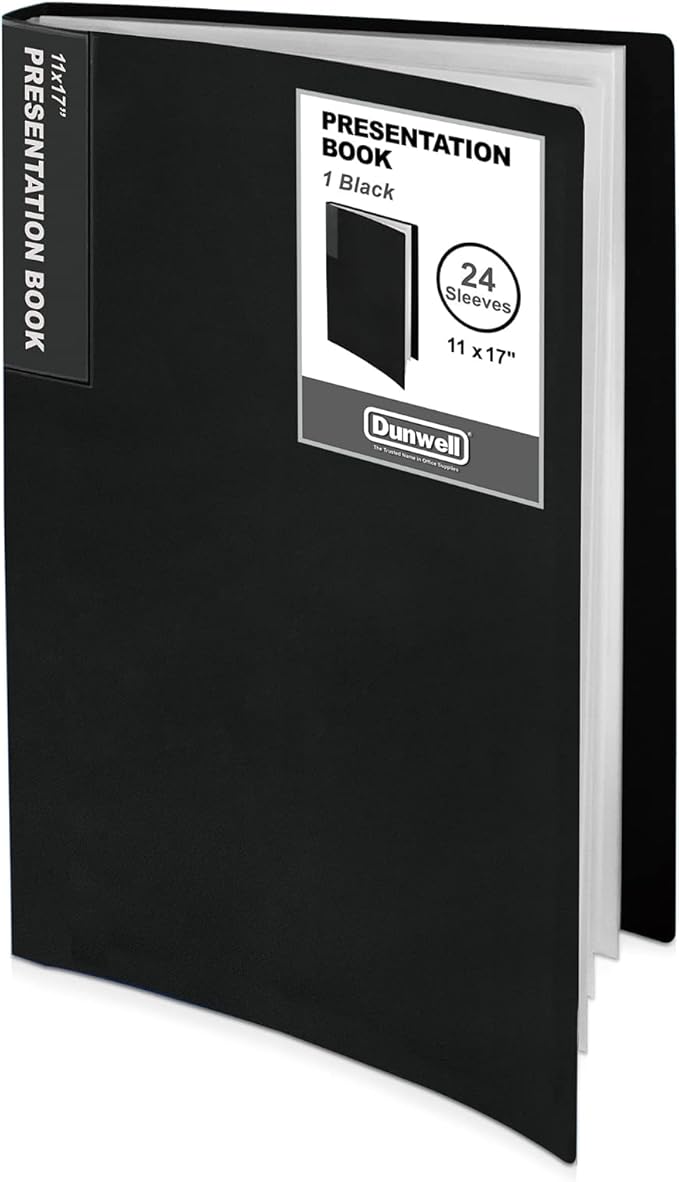 Dunwell 11x17 Portfolio Binder (Black), Presentation Binder with 24 Clear Plastic Sleeves, Large Art Portfolio Folder, Acid-Free Poly Cover and Sleeves