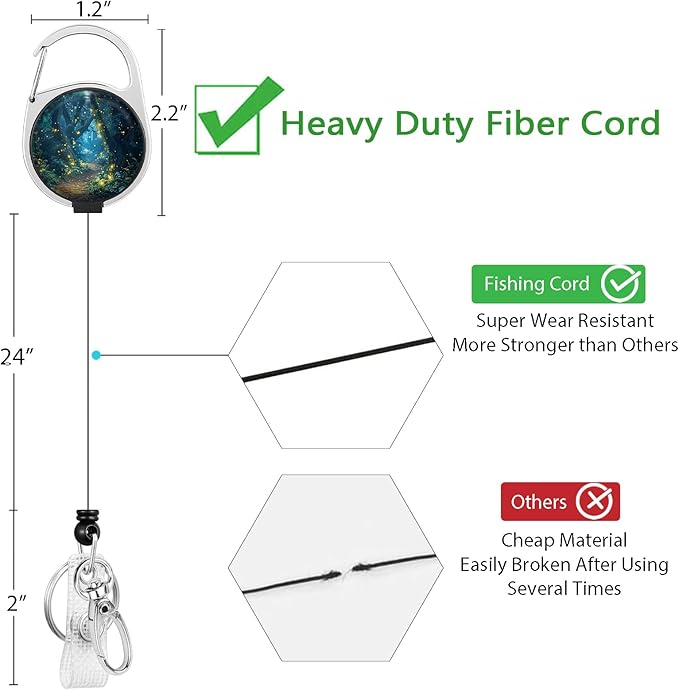 Gctriki Firefly Forest Badge Reel Retractable Heavy Duty with 360° Swivel Carabiner Clip, Work ID Badge Holder Retractable Clip, Cute Nurse Teacher ID Card Holder Name Badge Clip Keychain Accessories