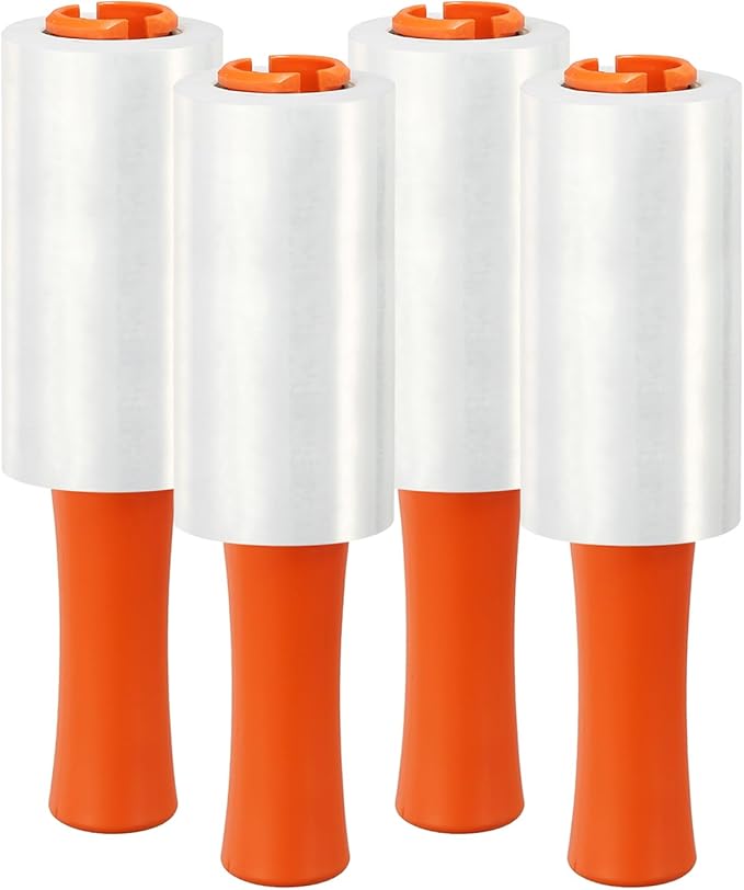 PATIKIL 5.5" x 328 Feet Stretch Wrap Roll, 4 Pack 80 Gauge/20 mic Thick Mini Shrink Stretch Film Industrial Clear Plastic Wrap with Handle for Box Packing Shipping Moving