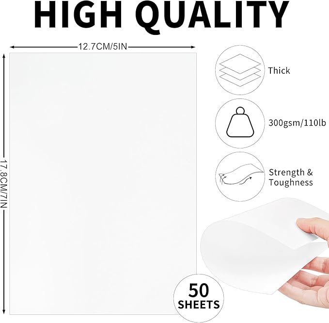 50 Sheets White Cards Blank - 5''x7'' White Card Stock 300gsm/110lb Thick Paper Cardstock, Heavy CardStock Blank for Wedding Invitations, Index Cards, Greeting, Note - PAP07300050