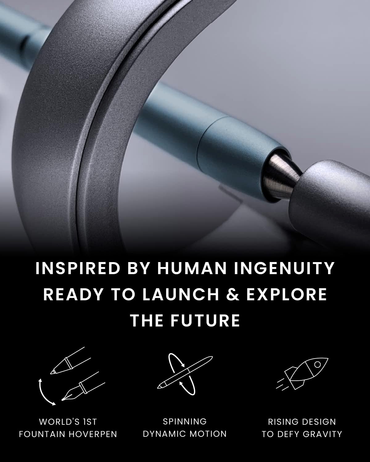 novium Hoverpen Future Edition - Luxury Fountain Pen & Rollerball Pen All-In Gift Box, Fine Nib, Futuristic Aesthetic, Aerospace Metal Made, Free Spinning Executive Pen, Mens Gifts Ideas (Mist Blue)