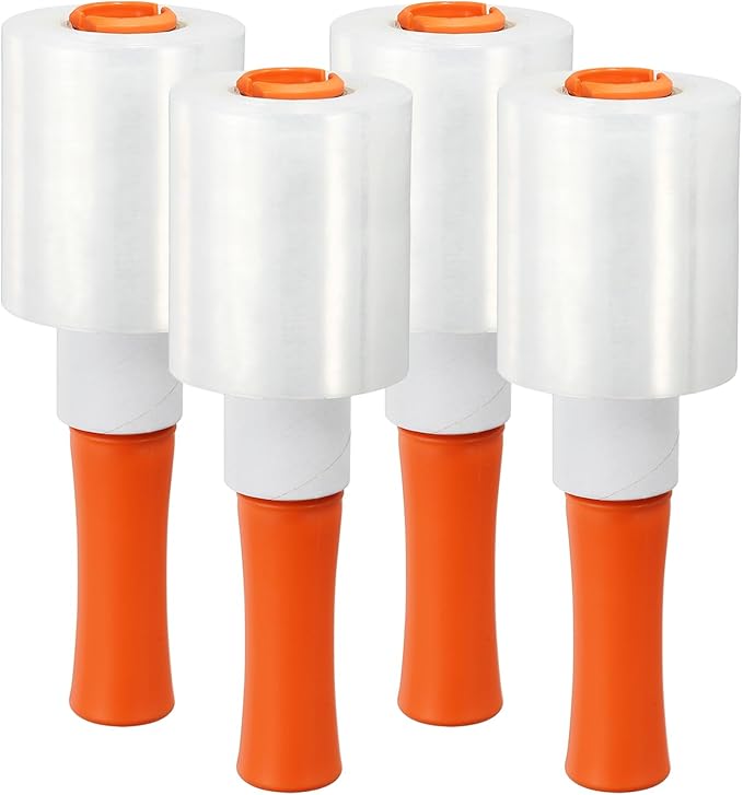 PATIKIL 4" x 656 Feet Stretch Wrap Roll, 4 Pack 80 Gauge/20 mic Thick Mini Shrink Stretch Film Industrial Clear Plastic Wrap with Handle for Box Packing Shipping Moving