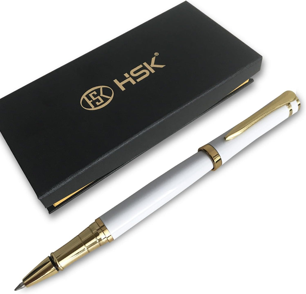 HSK Luxury Ballpoint Pens gift Pen Black Refill Line width 0.5mm,Best Ball Pen Gift Set for Men & Women Professional Executive,Office,Nice Pens Classy Gift Box (White)
