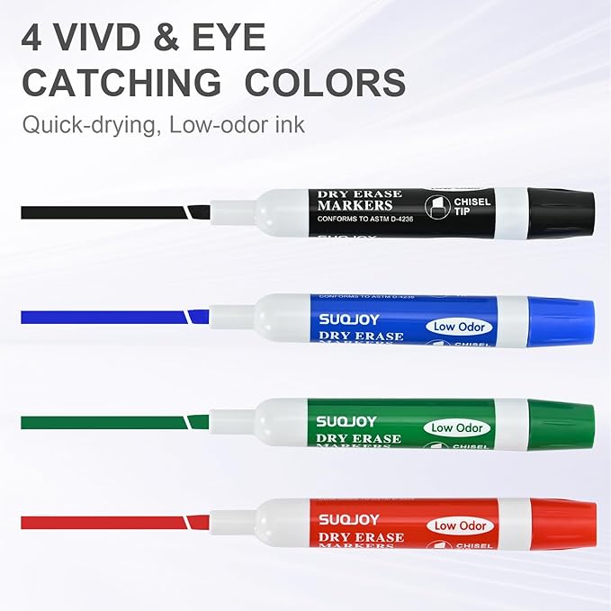 Dry Erase Markers, Chisel Tip Whiteboard Markers, Low Odor Thick Dry Markers, 36 Bulk 4 Assorted Color Markers for Kids/Teachers
