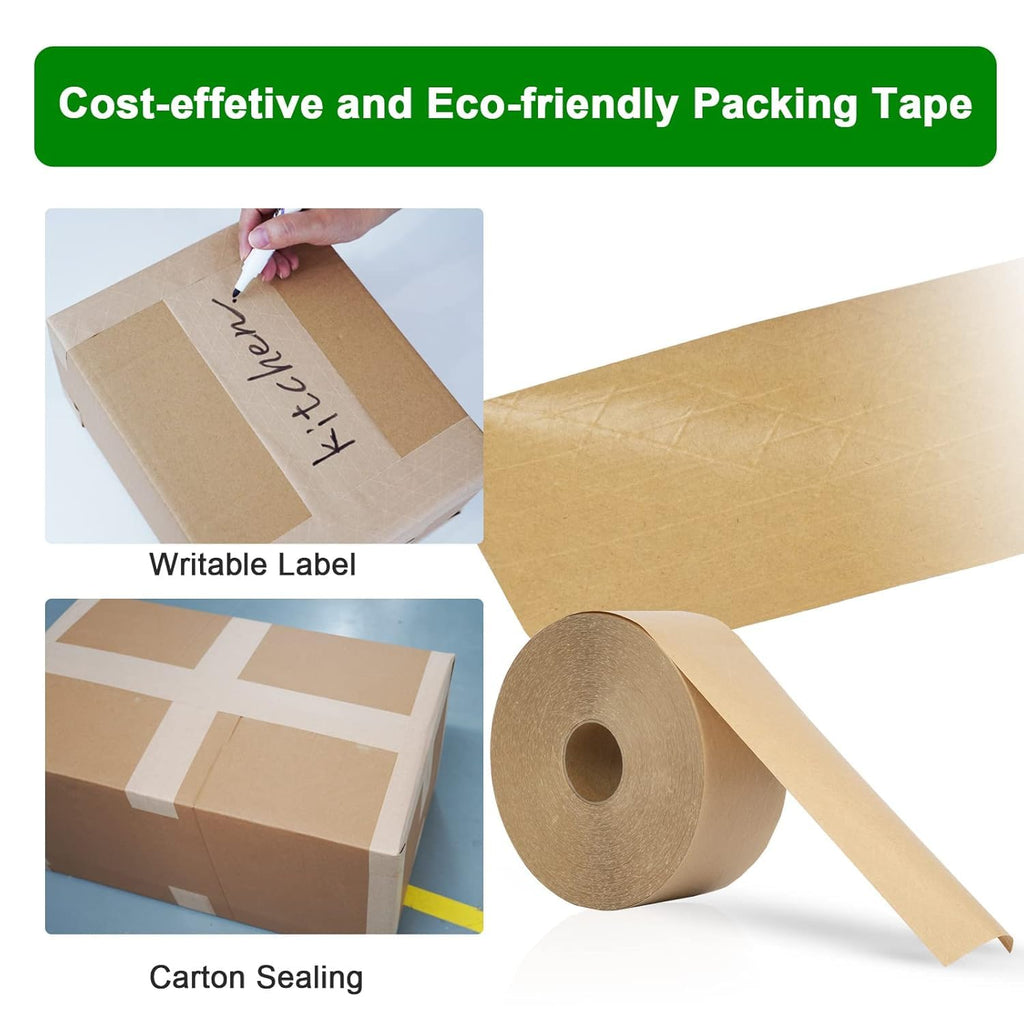 Water Activated Kraft Paper Tape – 5 Reinforced Fibers, 127gsm, 2.75" x 450ft, 2 Rolls – Heavy Duty for Shipping, Moving & Industrial Packaging