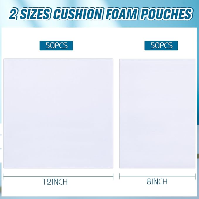 100 Pack Foam Pouches for Packing Supplies Cushion Foam Pouch for Dishes Chinaware Glasses Moving Fragile Items Wrapping and Transportation Storage (2 Sizes)