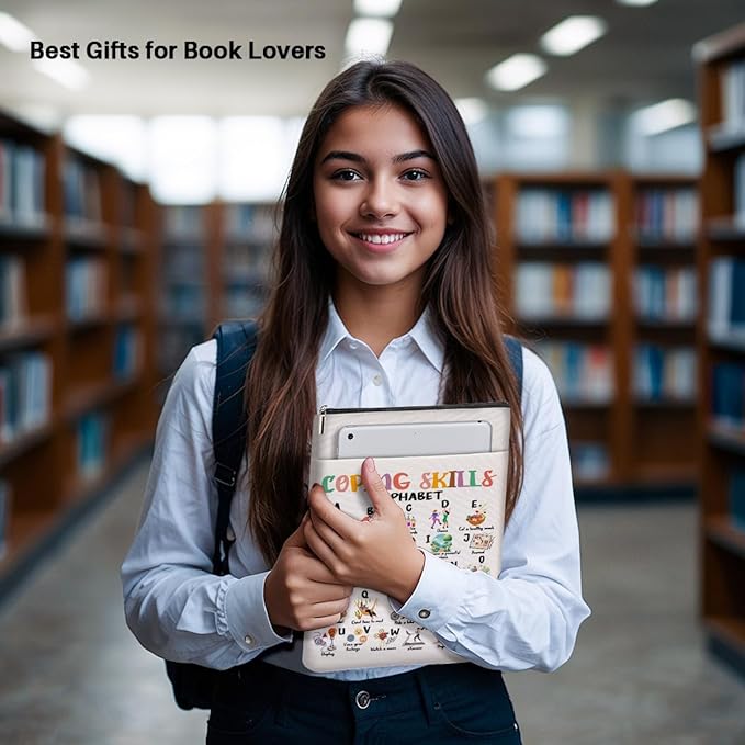 Book Themed Gifts Waterproof Book Sleeve Book Pouch Funny Reading Gifts SLP gifts Speech Therapy Gifts for Women Book Covers for Paperbacks Book Accessories Book Protector with Zipper and Front Pocket