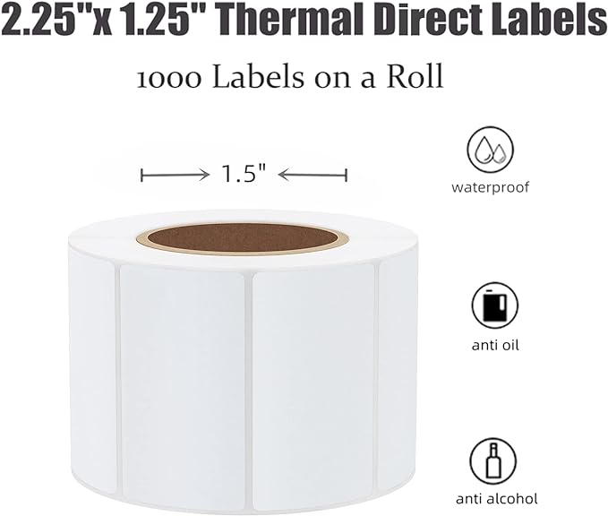 Hybsk 2.25x1.25 inch Direct Thermal Labels for Barcodes, Address, Compatible with Rollo Label Printer & Zebra Desktop Printers (2.25"x1.25",White)