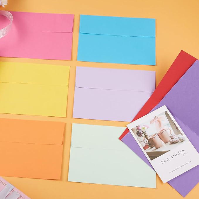 Wishop 50 Pack Self-Adhesive Envelopes with Fold Cards for Wedding Invitations, Greeting Cards, Baby Shower, Letter Mailing (Colorful, 5x7)