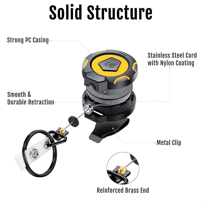 MNGARISTA Upgraded Heavy Duty Retractable Keychain with Belt Clip, 10 OZ Retraction, 31.5" Stainless Steel Cord, ID Badge Reel with Badge Strap and Key Ring, 2 Pack